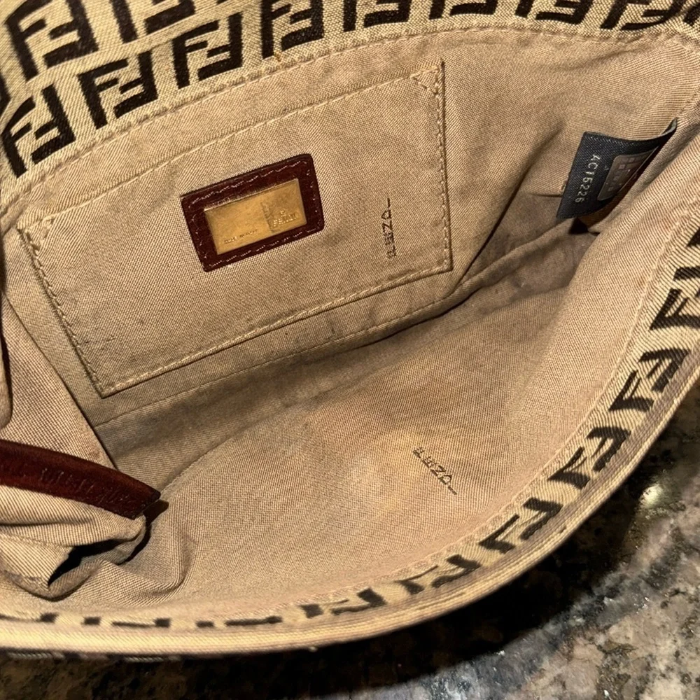 Fendi Zucchino Brown and Dark Brown Monogram flap shoulder Bag